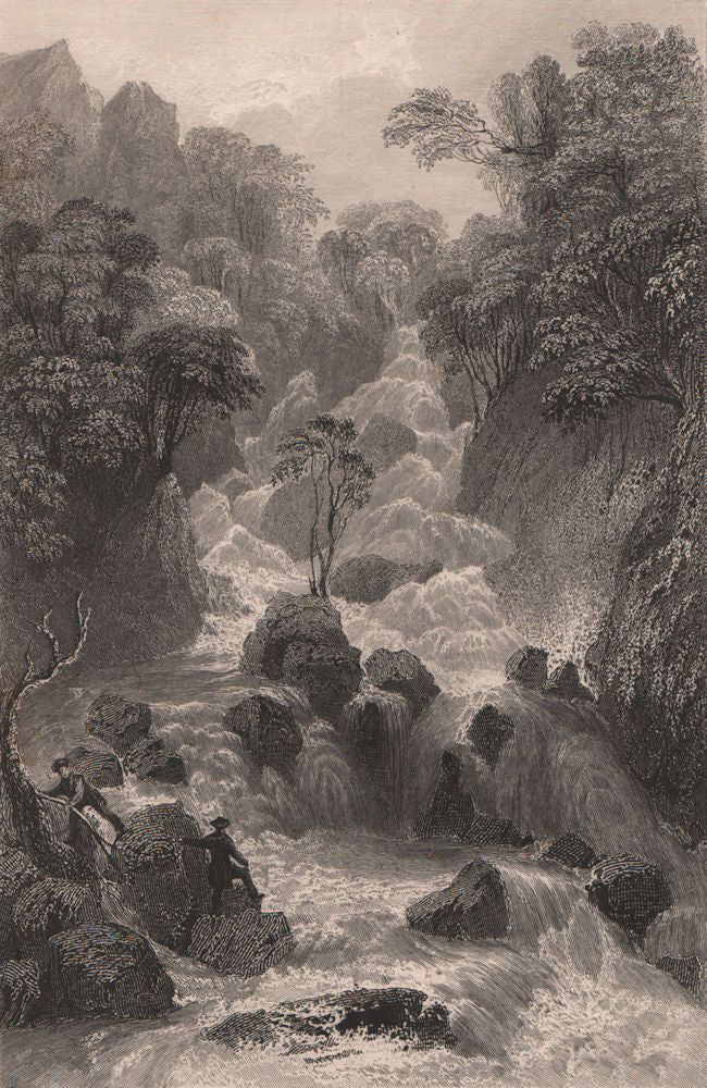 LAKE DISTRICT. Lodore Cataract, Cumberland. Cumbria. ALLOM 1839 old print